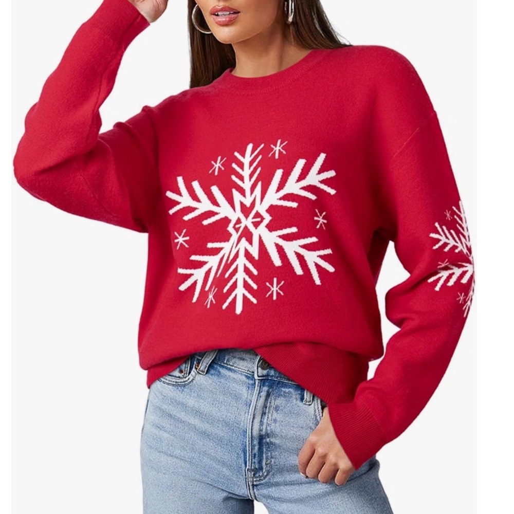 Dokotoo Snowflake Sweater Women 2XL New Red Knit Crewneck Long Sleeve Holiday